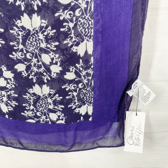 NEW Crown Ivy Scarf Rectangle Navy Blue White Floral Solid Border Gift NWT - Picture 6 of 7